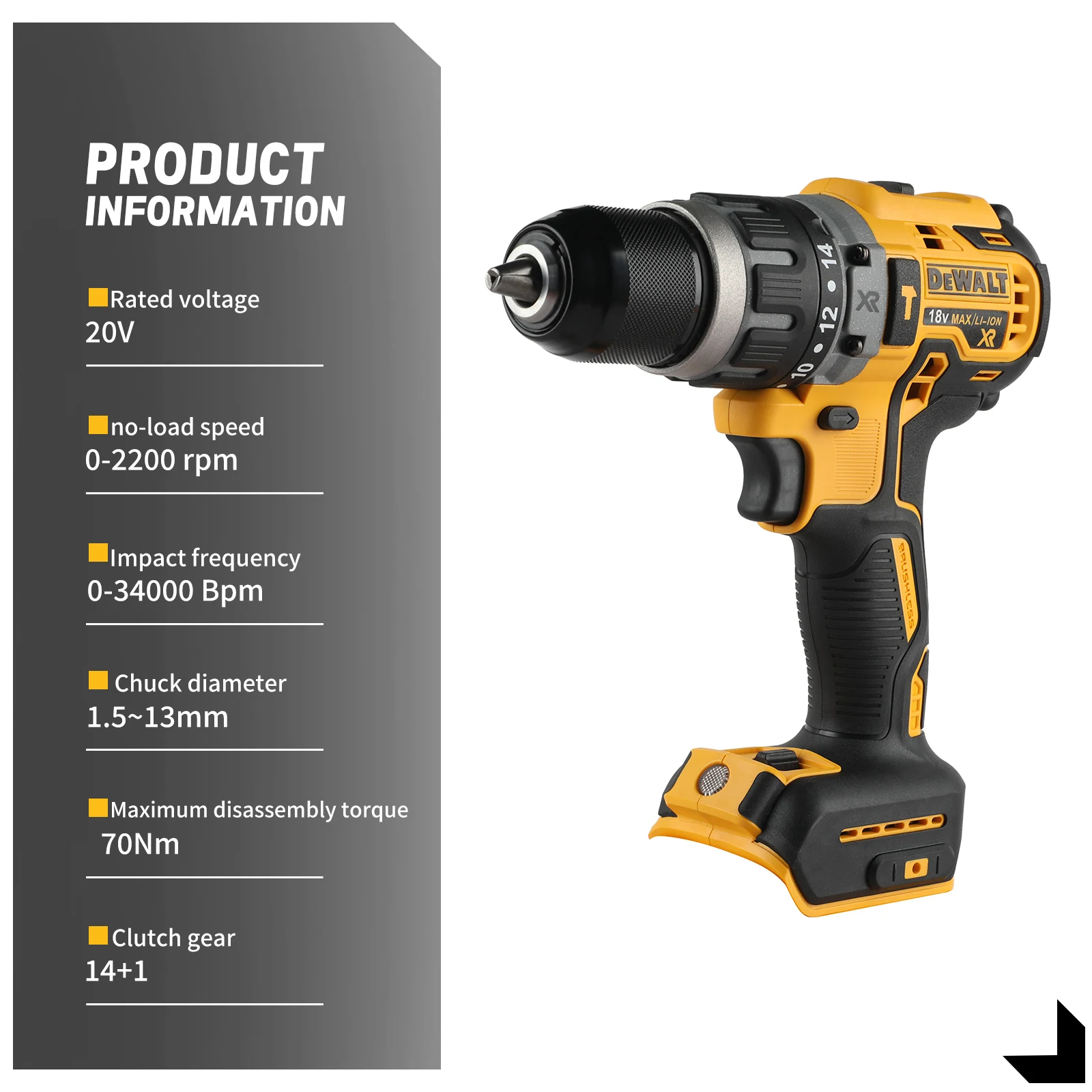DEWALT DCD796 Cordless Brushless Drill 20V High Torque Impact Screwdriver Matching DEWALT 20V Battery Wood Metal Drilling