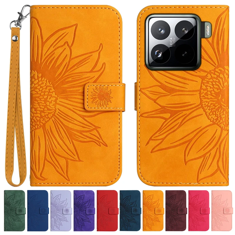 Sun Flower Flip Cover Case on For Xiaomi Poco C75 X7 Mi 15 Pro 14T 14 Ultra Pro Mi15 Coque Leather Case Pattern Phone Shell 2025