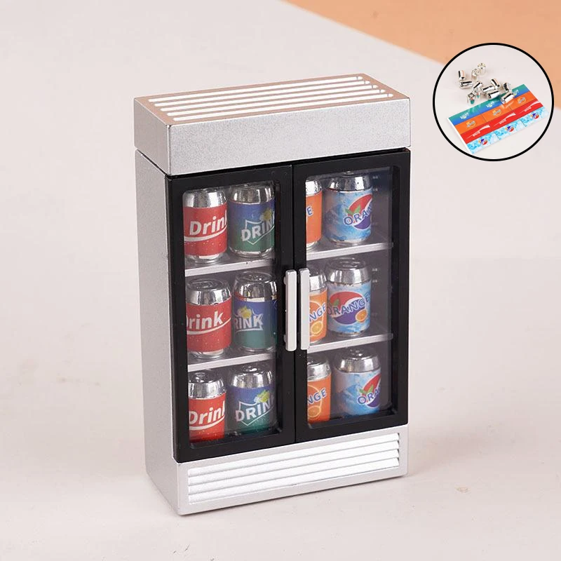 Kids Dollhouse Furniture Mini Beverage Refrigerator Simulation Toy Set Pretend Play Accessories Kit