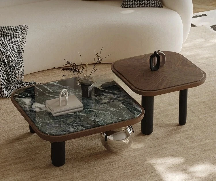 

Marble square coffee table combination stainless steel designer light luxury high-end living room small apartment