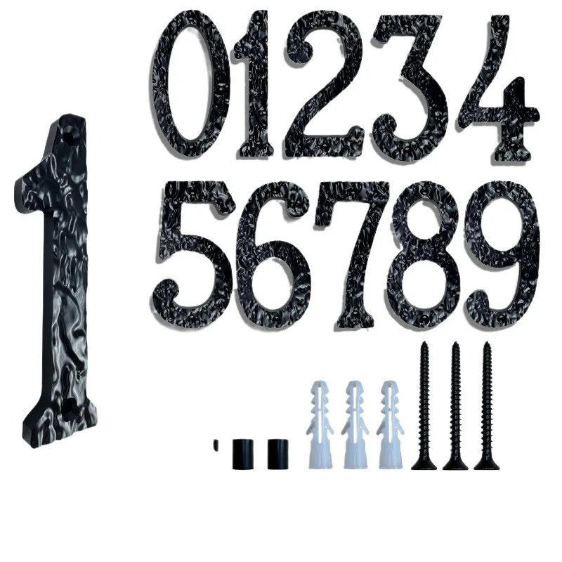 10-30cm black fully perforated acrylic stone-patterned digital house numbers for villas and courtyards Custom Plaques