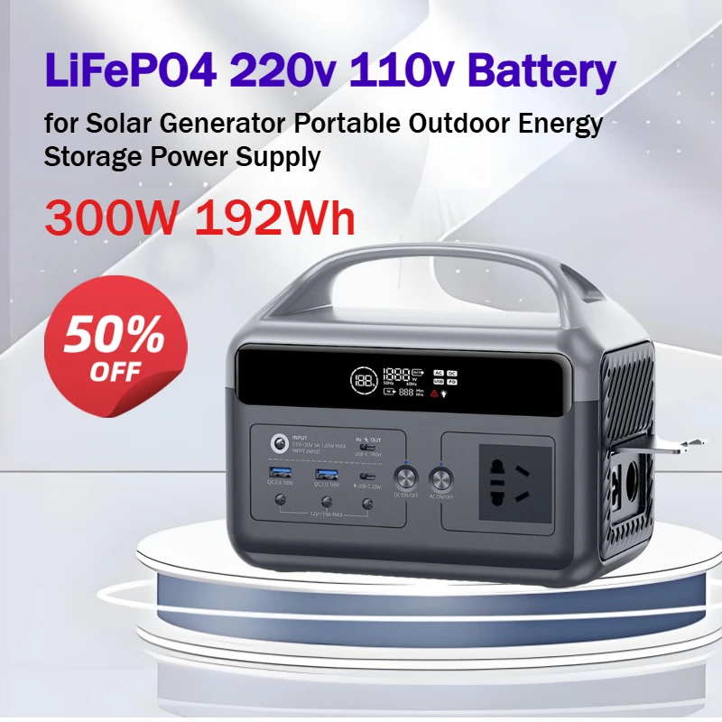 LiFePO4 220v 110v Battery Replaceable 300w for Solar Generator Portable Outdoor Energy Storage Power Supply for Outdoor Camping