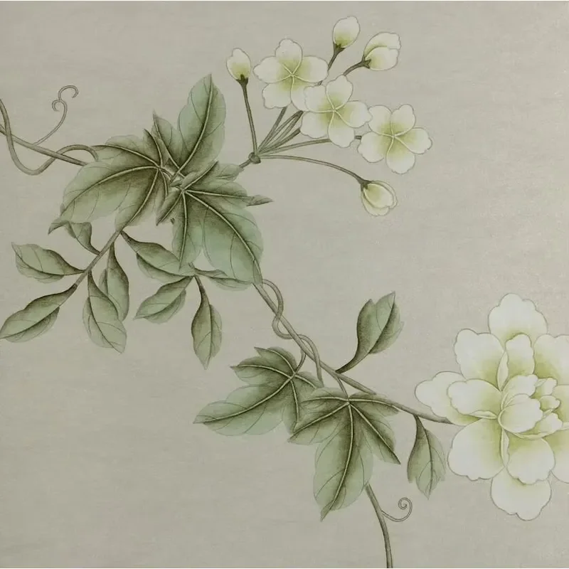 Vivid Vine Handmade Oriental Floral Non-Woven Wallpaper Chinese Design Style for Bedroom or Villa Moisture-Proof Function