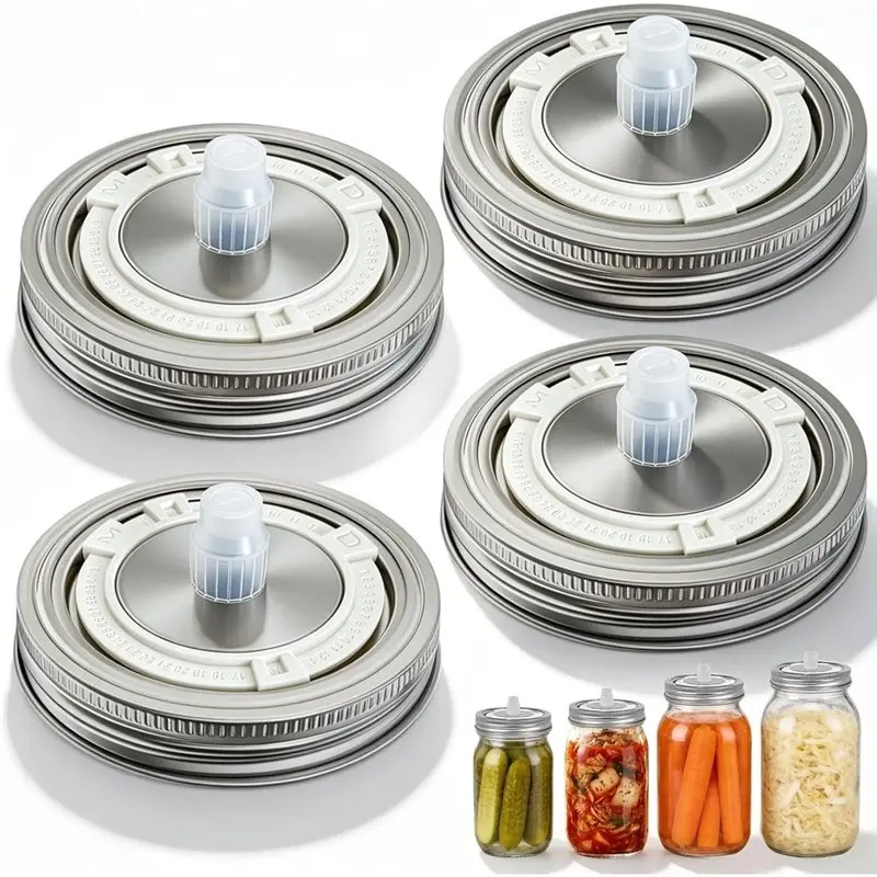 B50C Masonjar Fermentation Lids Stainless Steel Masonjar Drink Lids With Automatic Waterless Airlock & Date Tracker
