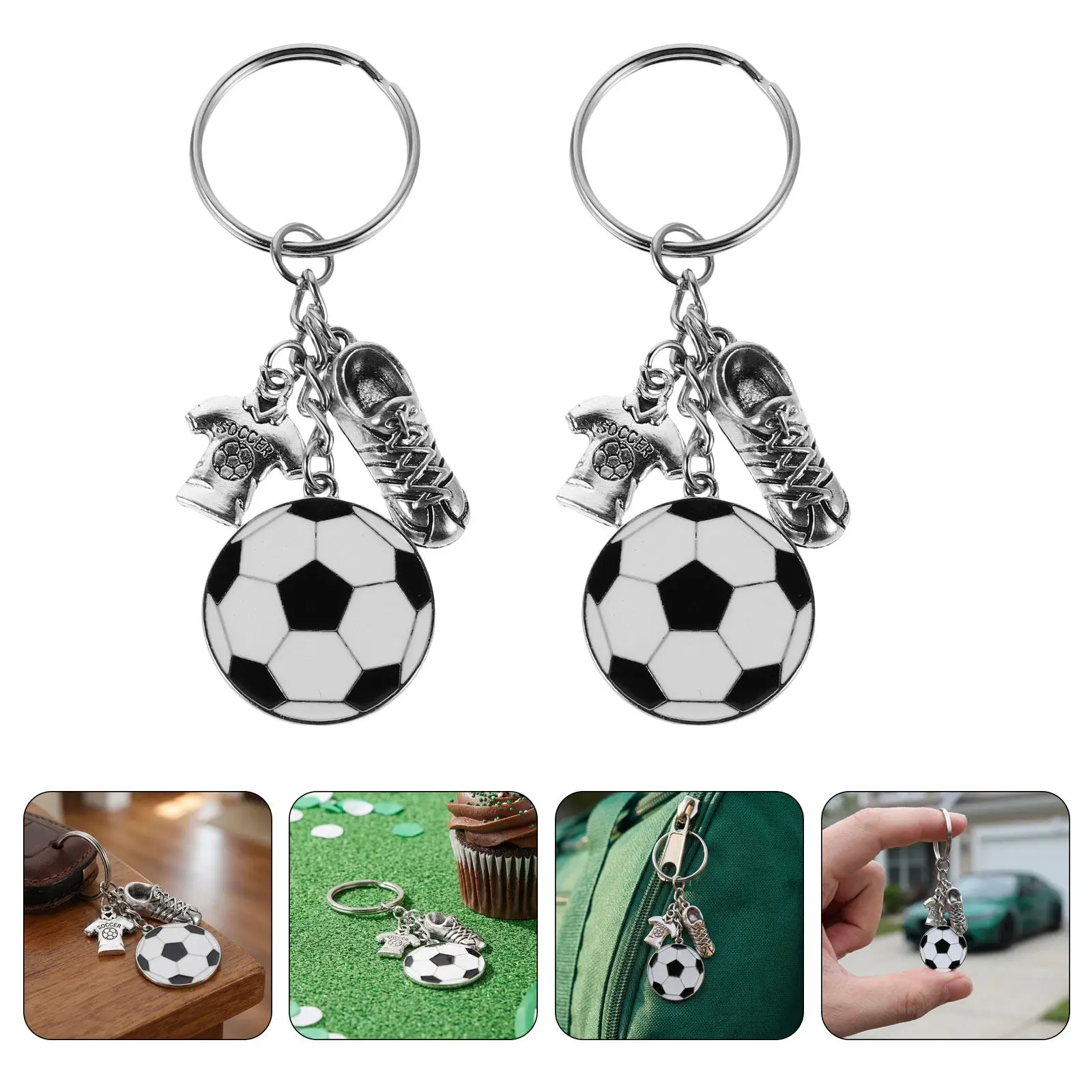 24Pcs Soccer Keychains Mini Football Shoe Hollowed Design Fan Souvenirs Soccer Party Favors Portable Bag Charms