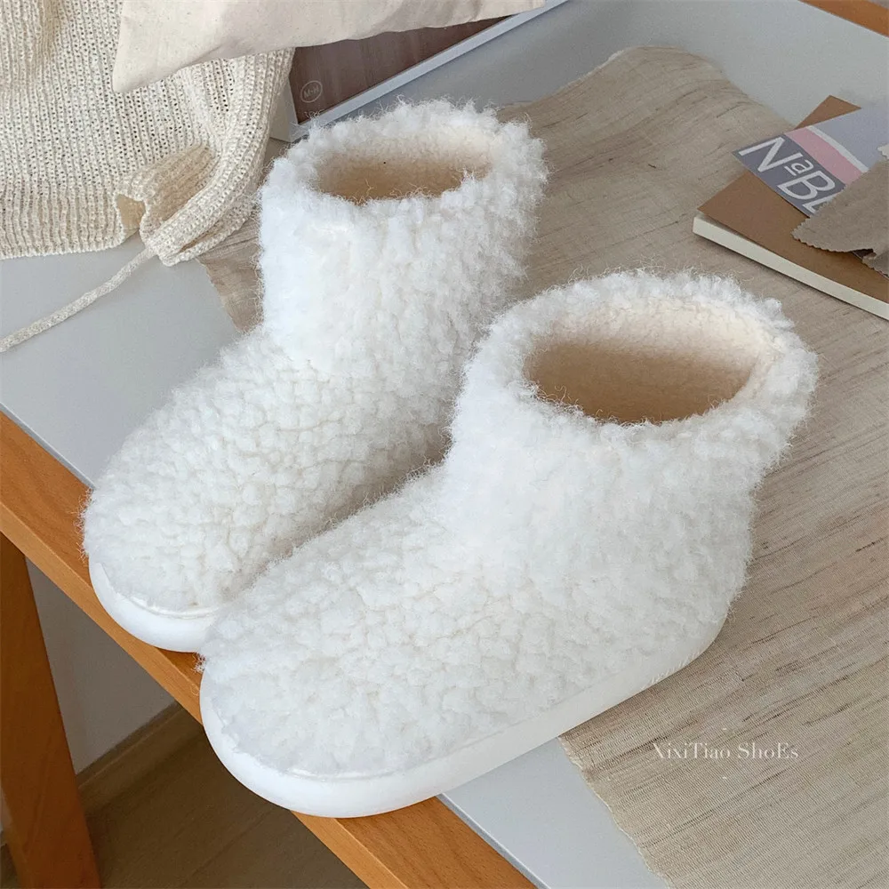 Student outdoor plush warm plush short cotton shoes autumn and winter new simple solid color snow boots women