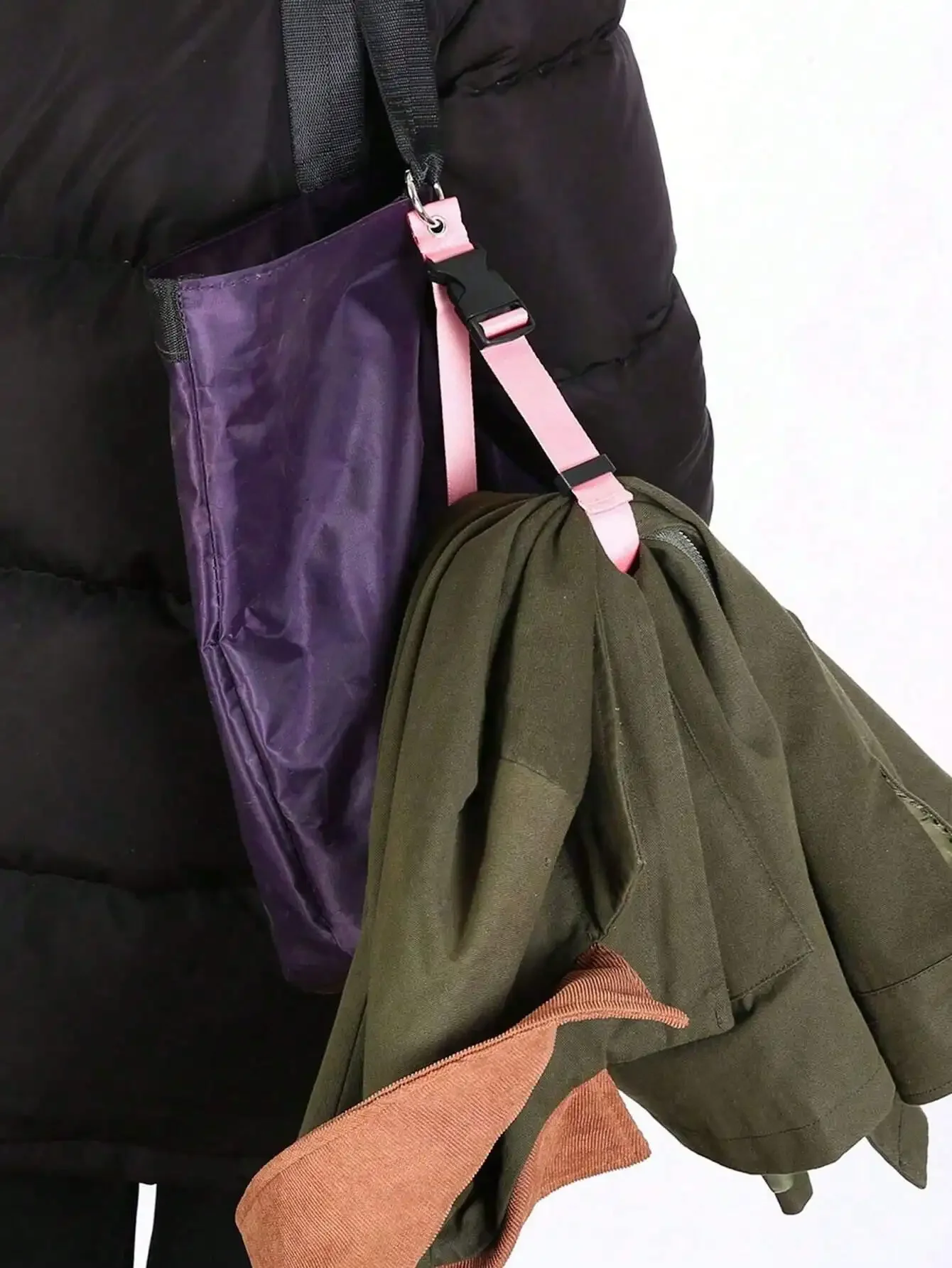 

1pc Suitcase Packing Strap Anti-Theft Multifunctional Hanging Buckle With Black Pink Outer Strap, Outdoor Sports Fixed Strap, Portable Travel Anti-Theft Buckle Luggage Strap, Jacket Clip, Backpack Clothespin, Bag Clip For Carrying Support