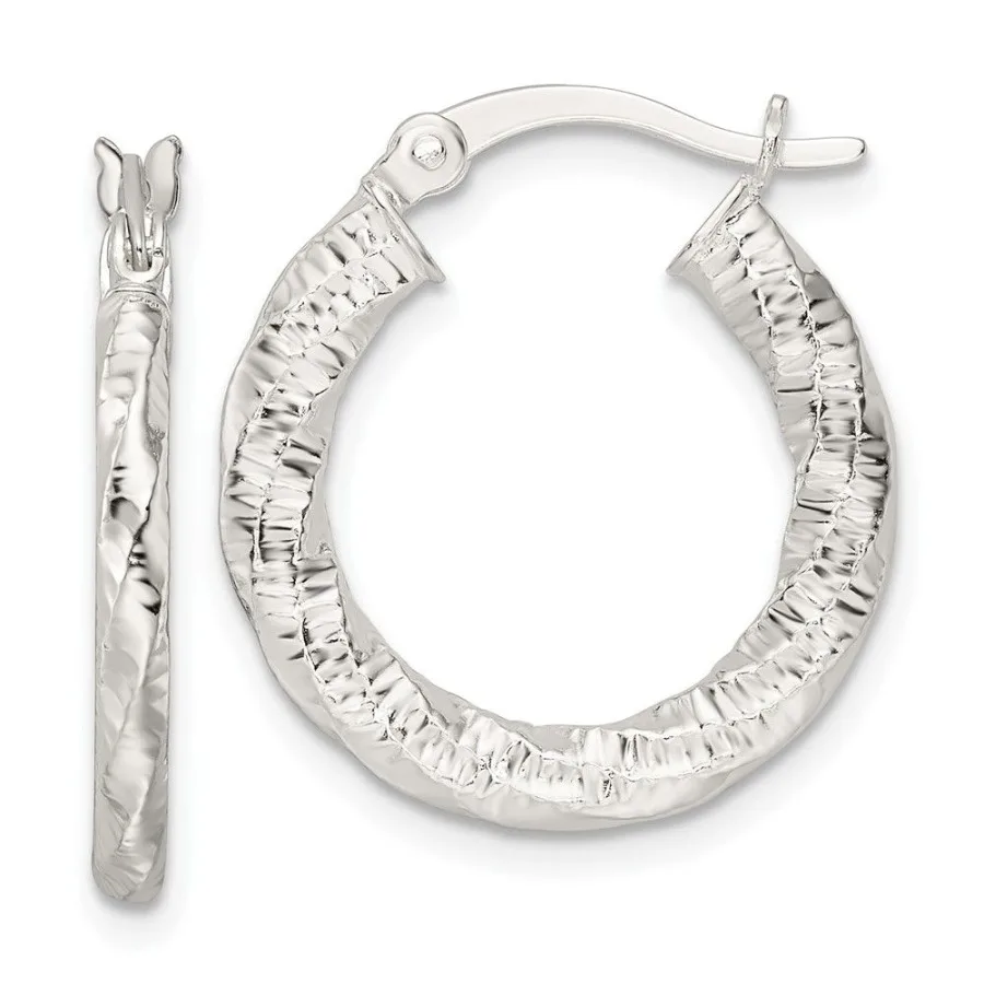 

Sterling Silver Polished and Textured Twisted Hoop Earrings