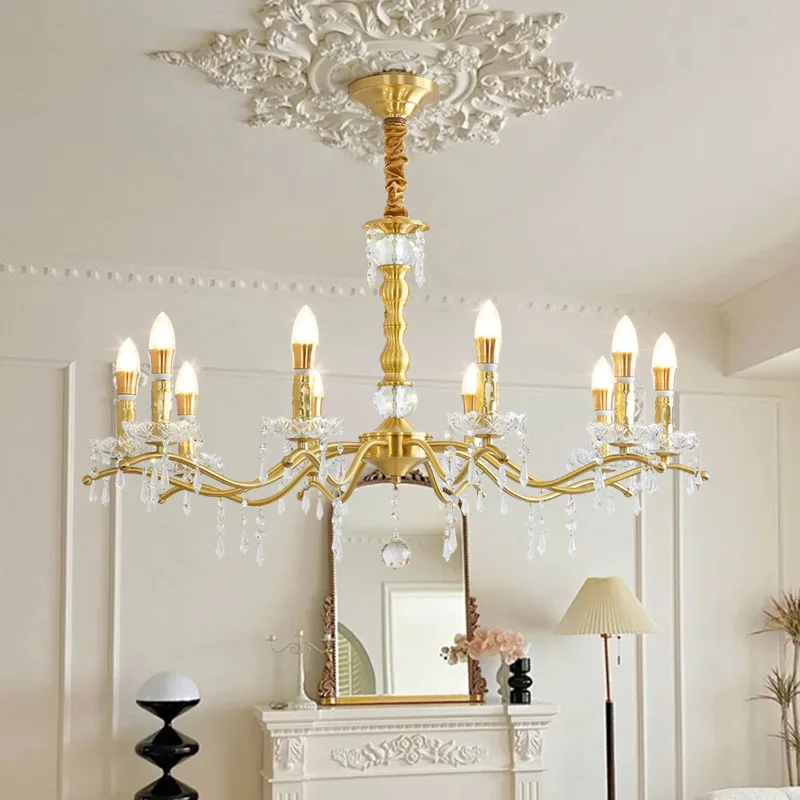 All copper American candle crystal lamp retro French living room lamp light luxury bedroom cloakroom dining room court chandelie