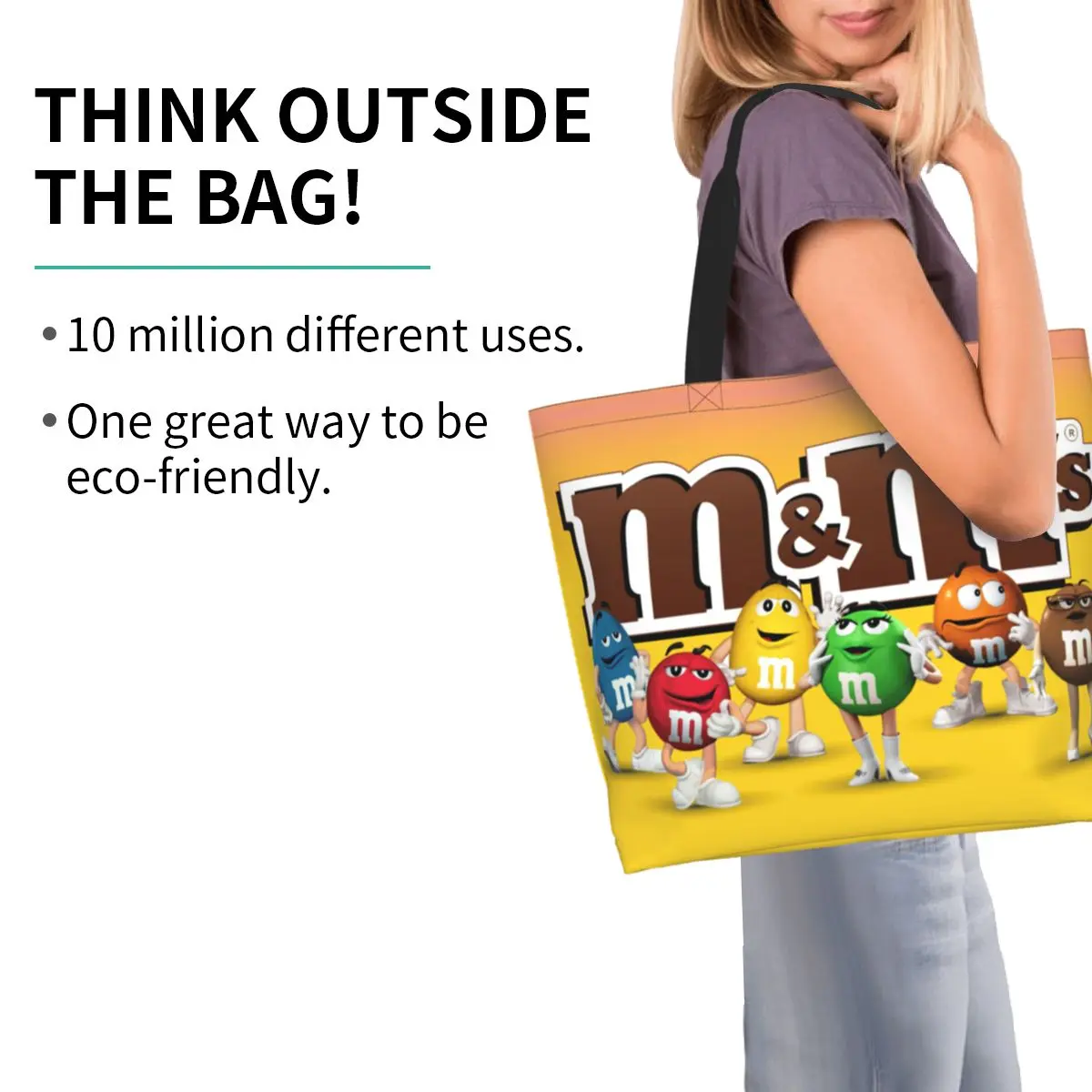 Mignon fourre-tout imprimé M & M's Chocolate Shopping Bags, Bungalow Canvas Shopper, Initiated Funny Candy Meme Handbag