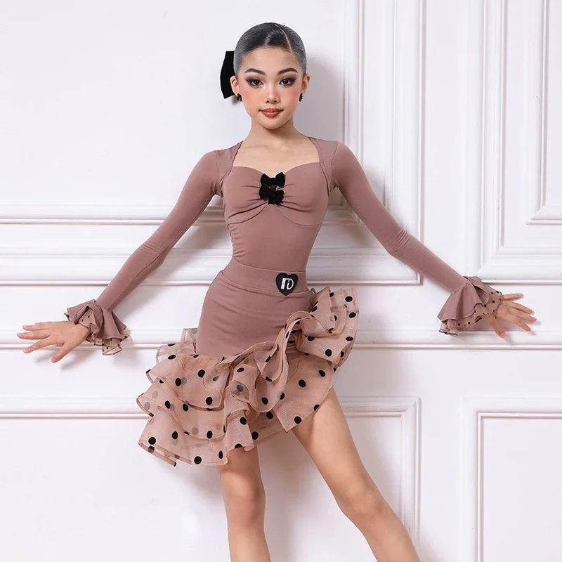 أزياء الرقص اللاتينية المنافسة زي الفتيات الوطنية القياسية اللاتينية أثواب الرقص الاطفال السامبا قاعة الرقص ارتداء SL11612