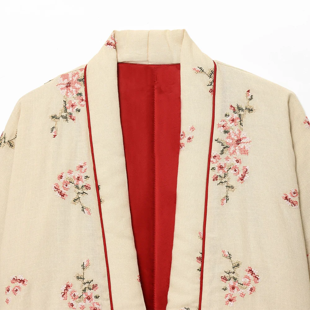 2025, Frühherbst, neues Produkt, Strickjacke mit V-Ausschnitt und Knöpfen, neue dünne, bestickte Baumwollmanteljacke im chinesischen Stil