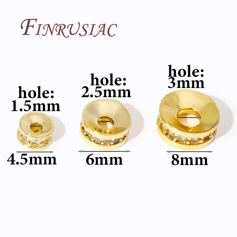 Brass With Zircon Round Wheel Beads 18K Gold Plated Rondelle Crystal Beads Loose Spacer Beads For DIY Beading Jewelry Making