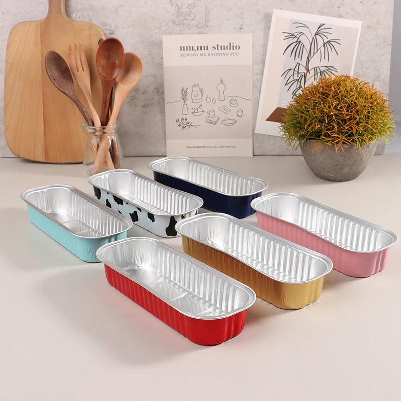 10 Pcs 200ml Aluminum Foil Cake Box Rectangular Small Tin Cake Baking Dishes Pudding Cheese Dessert Cup With Lid