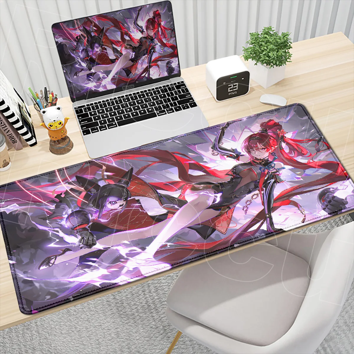 Laptop-Mauspad mit süßem, sexy rothaarigem Mädchen, Wuthering Waves Yinlin, Computertastatur-Unterlage, große Kawaii Anime Gaming-Schreibtischmatte – Detail 1