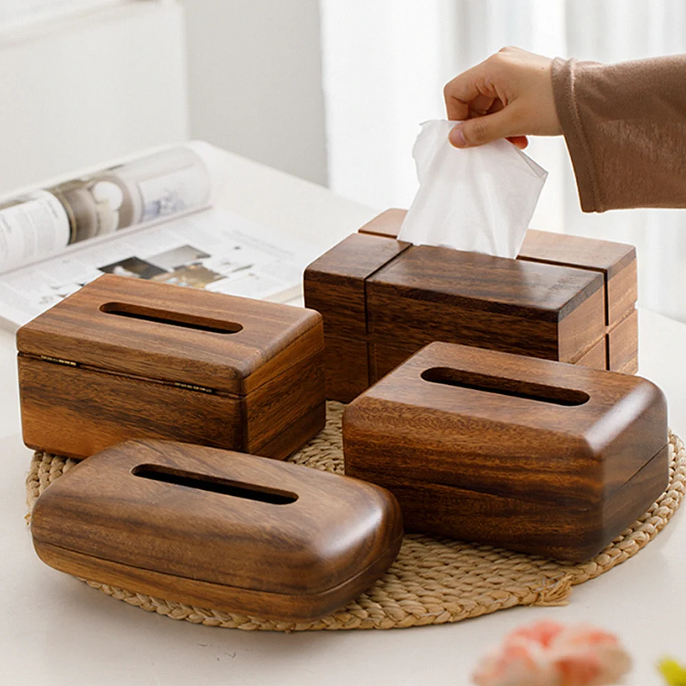 Image of Taschentuchspenderbox aus schwarzem Walnussholz, Esstisch, Papierbehälter aus Holz
