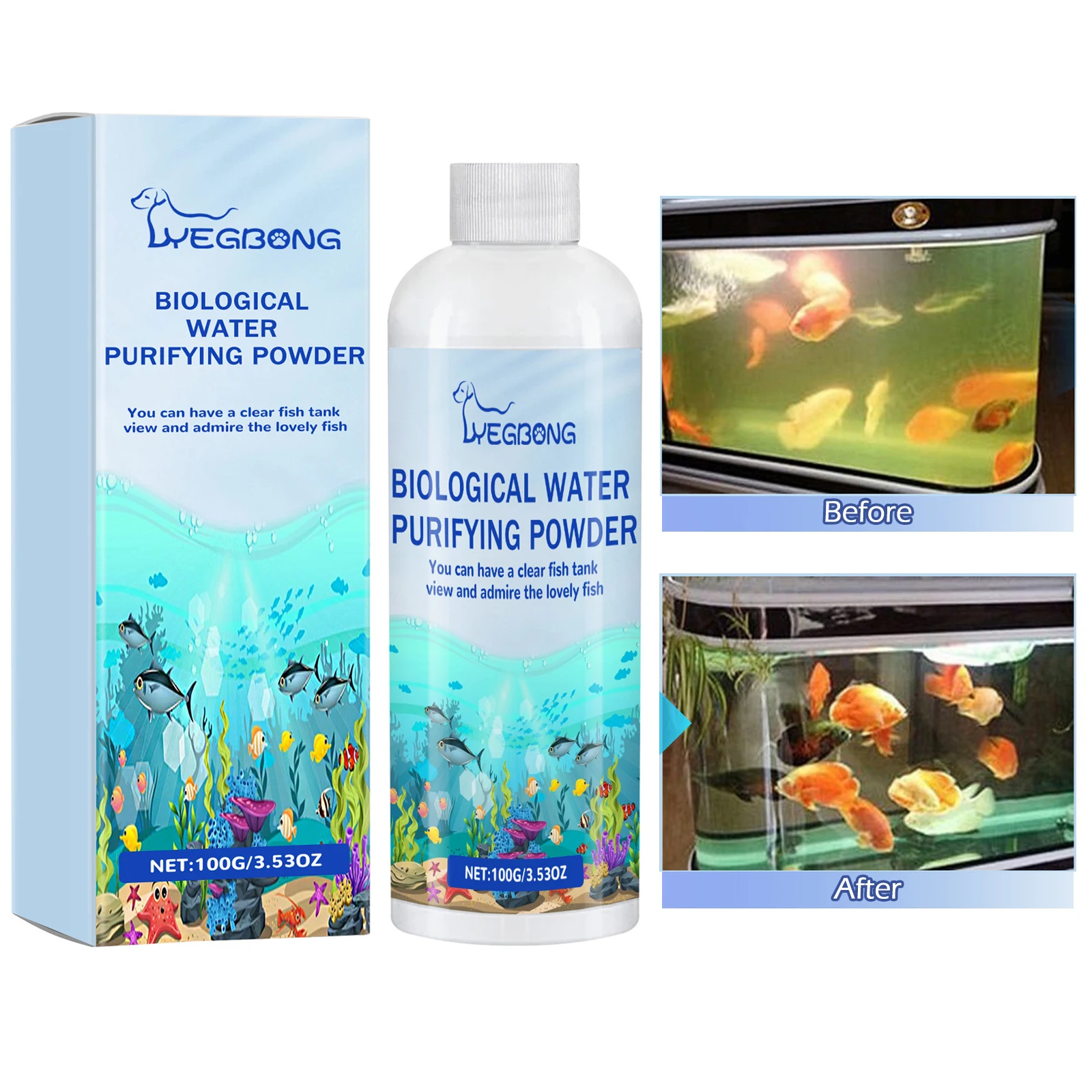 Water Purifying Powder for Fish Tank 100g Water Conditioner Aquarium Cleaner Solution For Crystal Clear Fish Tank Cleaner