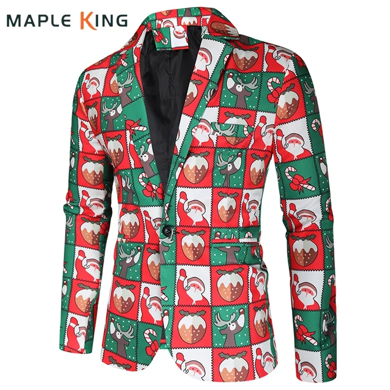 

Мужские костюмы Slim Fit Blazer Ceket Рождественский стиль с принтом Trajes Hombre Elegantes Вечерние платья Куртки Пальто для мужчин Костюм Homme