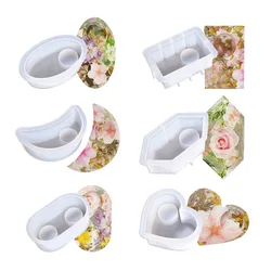 DIY Crystal Epoxy Silicone Mold Moon Shaped Candle Holder High Mirror Oval Heart Rectangular Candlestick Molds For Resin Making
