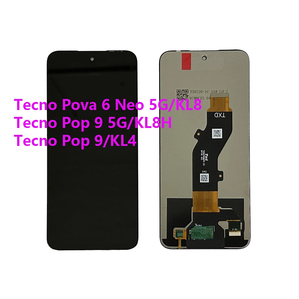 

100% Original For Tecno Pova 6 Neo 5G KL8 Pop 9 5G KL8H Pop 9 KL4 LCD Display+Touch Screen Digitizer Assembly