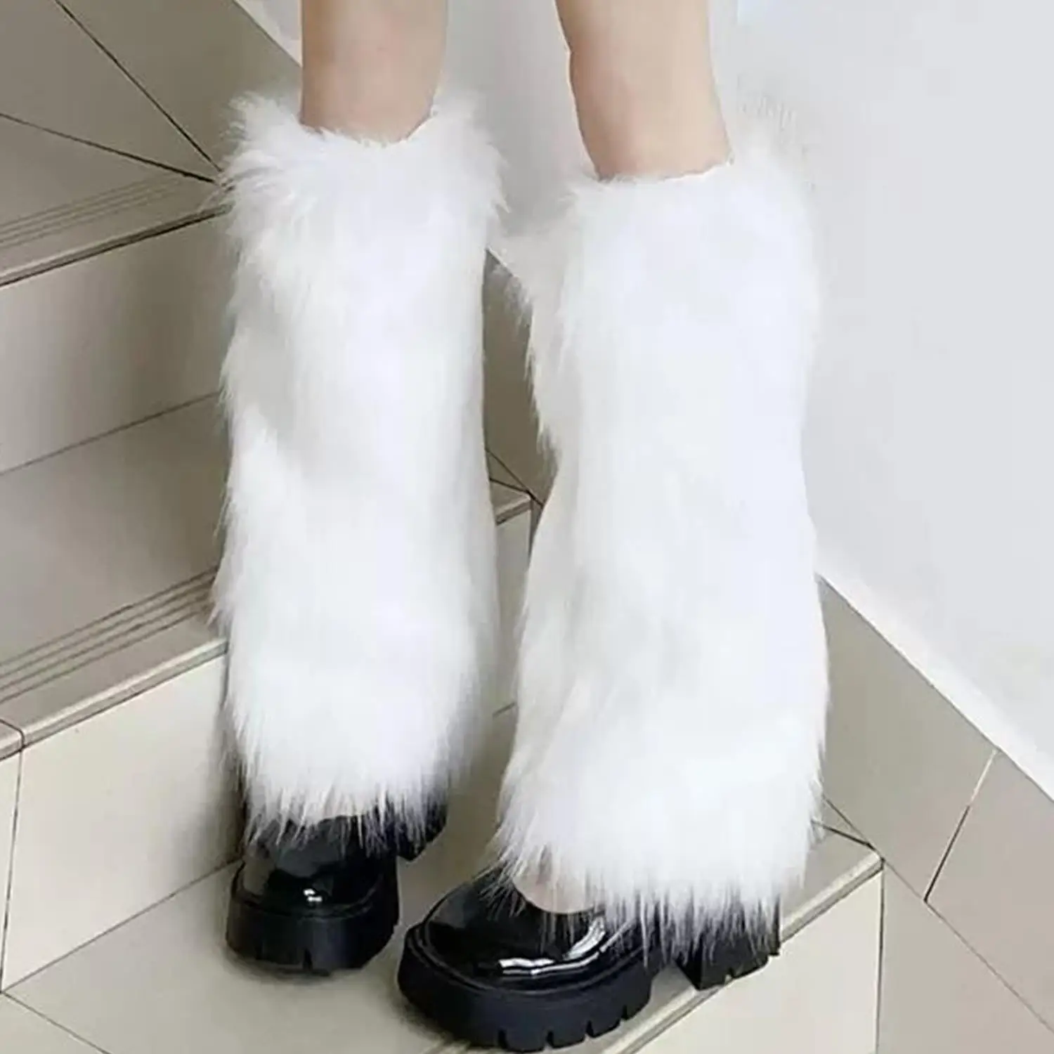 Women's Artificial Fur Leg Warmers Japanese Lolita Autumn And Winter Black And White Knitted Socks Leg Warmers For Women