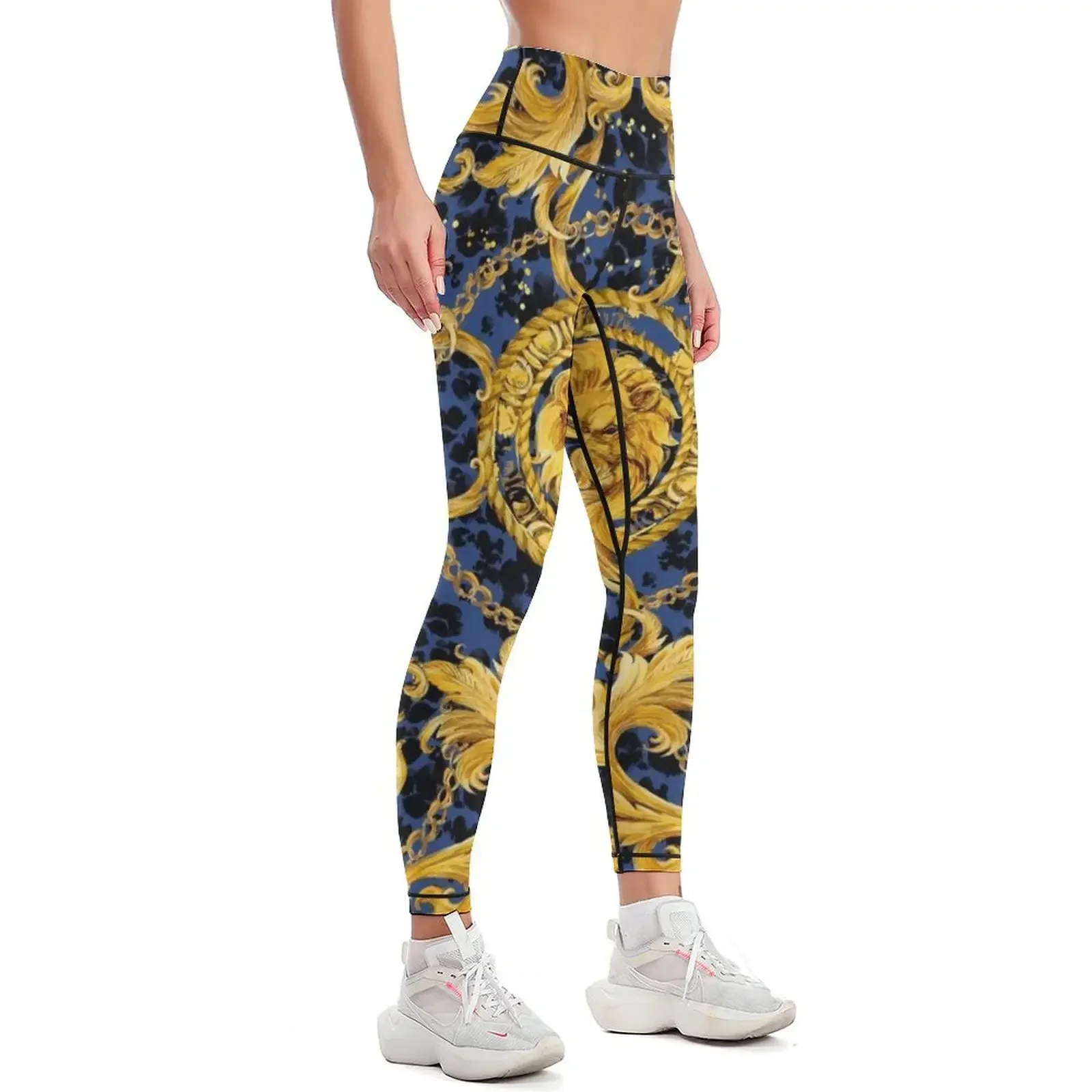 golden lion and damask ornament. Leggings legings for fitness sportswear for gym legging push up joggers for Womens Leggings