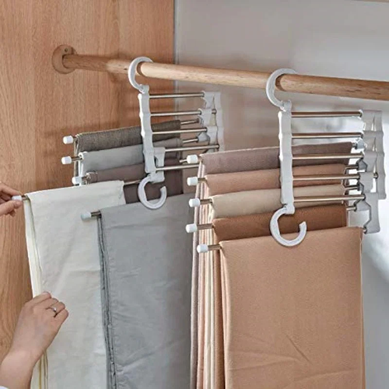 Folding Trouser Rack Telescopic Multi-Layer Pants Hanger Home Pants Clip Wardrobe Storage Artifact Pants Hanger