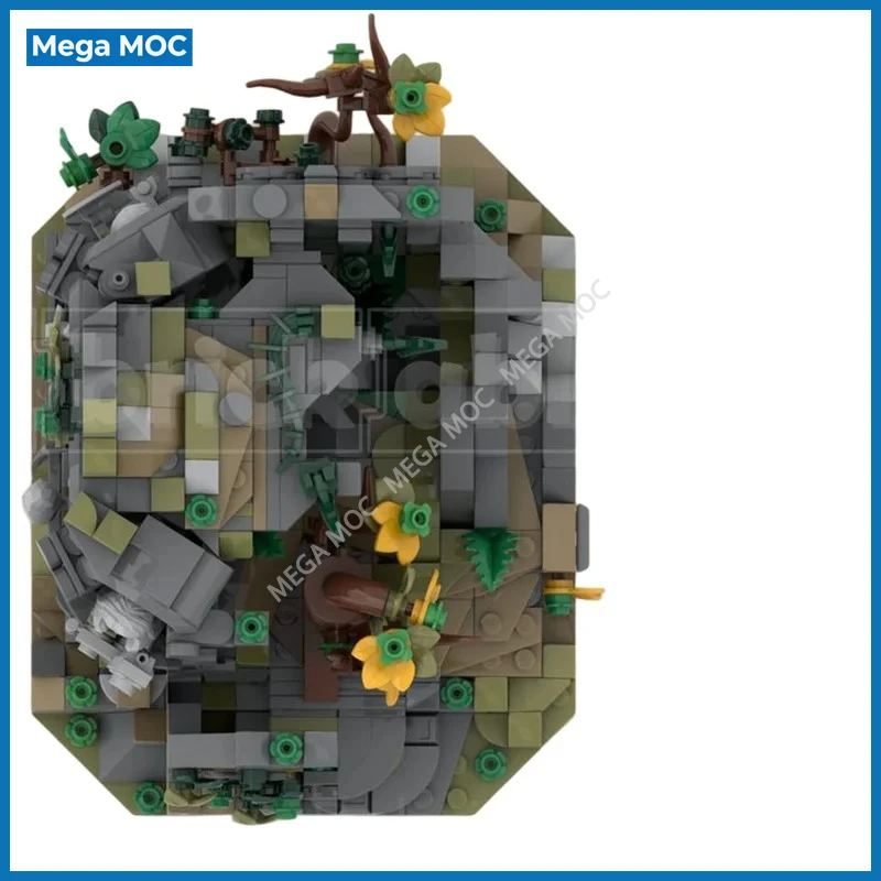 MOC Building Blocks Fantasy Elven Ruins, Medieval Ancient Castle DIY Brick Set, Creative Desktop Scene Collectible Model