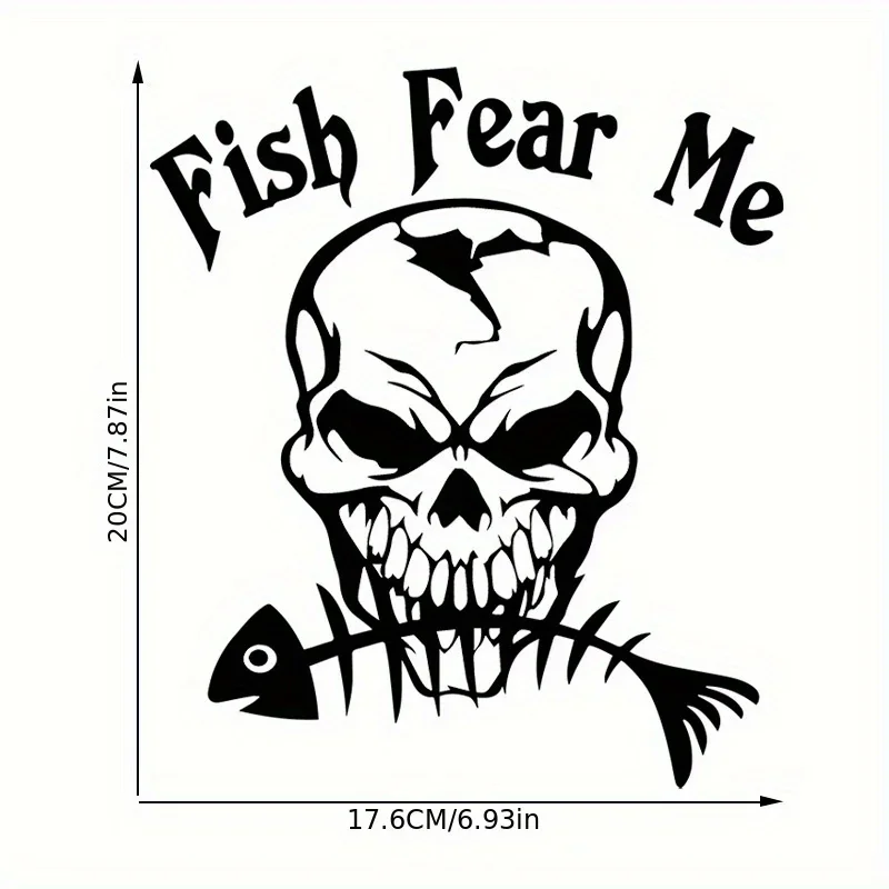 1Pc 2D Flat Fish Fear Me Skull Fishbone Vinyl Sticker, Waterproof Decal for Car Truck Decor, Holiday Gift