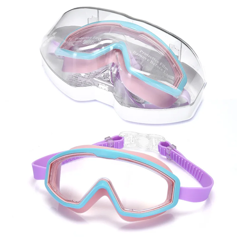 New Children'S Macaron Color Swimming Goggles Flat Light Anti-Fog And Waterproof Large-Frame Swimming Goggles For Boys Girls