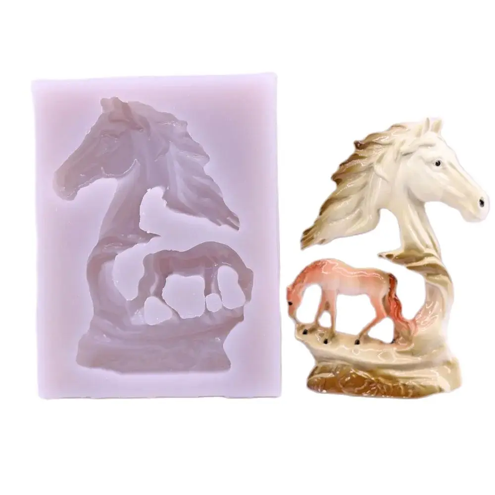 Hollowed Out Horse Silicone Fondant Mould Horse Figurine Icing Cake Decor Chocolate Sugarcraft Candy Baking Mold DIY Clay Resin