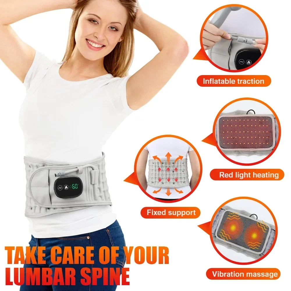 

Inflatable Red Light Heating Vibration Massage Airbag Support Back Relief Waist Support Belt Abdominal Muscles Relaxation Usb Ch