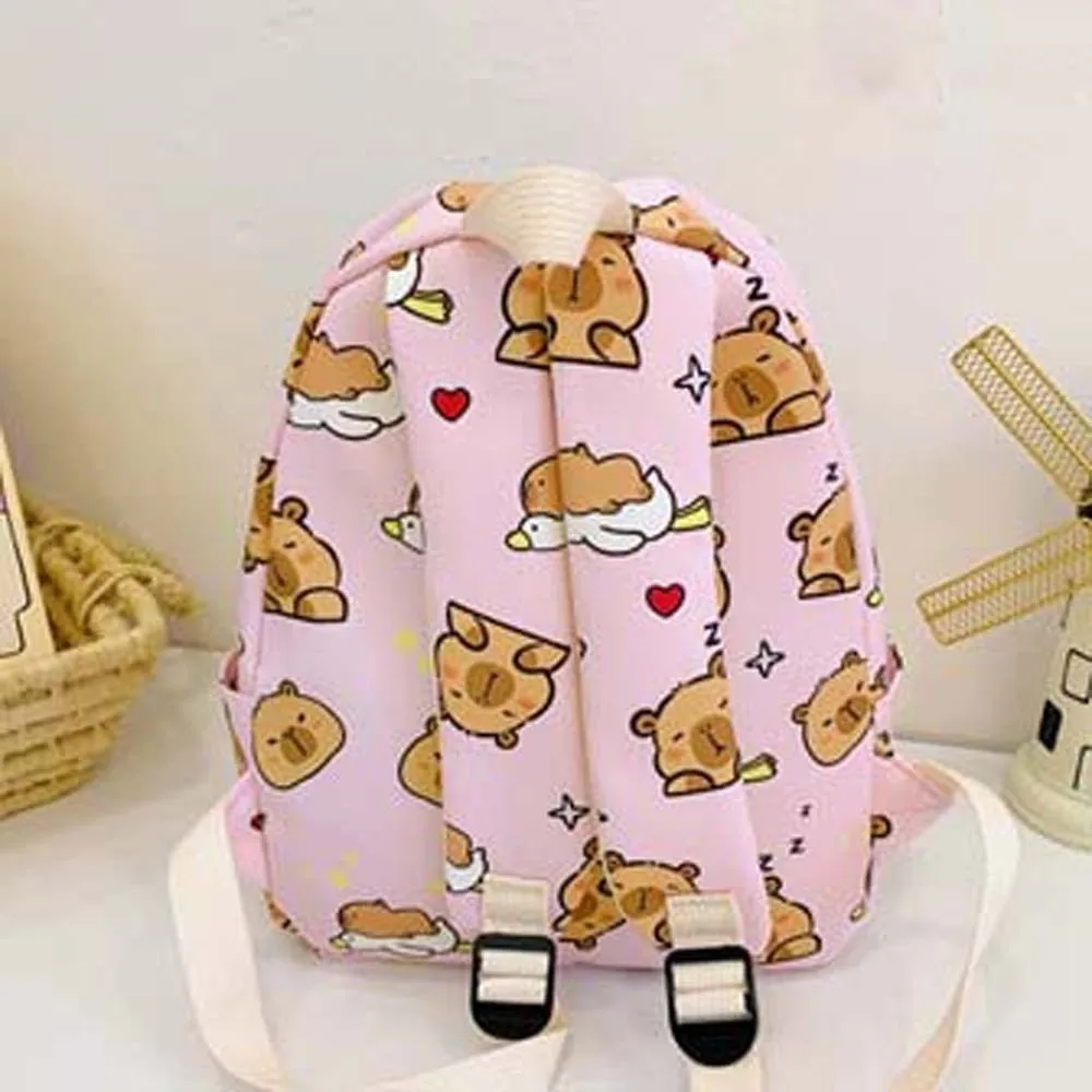 人形装飾カピバラバックパック厚みのある幅広ストラップ漫画動物デイパック軽量折りたたみ式大容量スクールバッグ