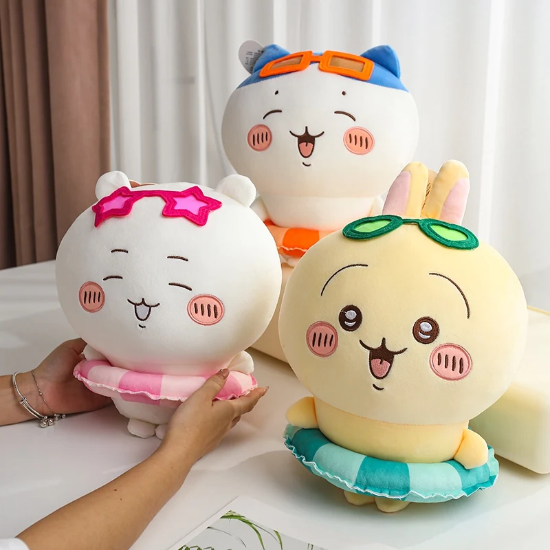 

Chiikawa плюшевая кукла Hachiware Usagi Momonga Kurimanju Rakko Shisa, игрушка, кольцо для плавания, кавайная подушка, мягкий подарок для детей