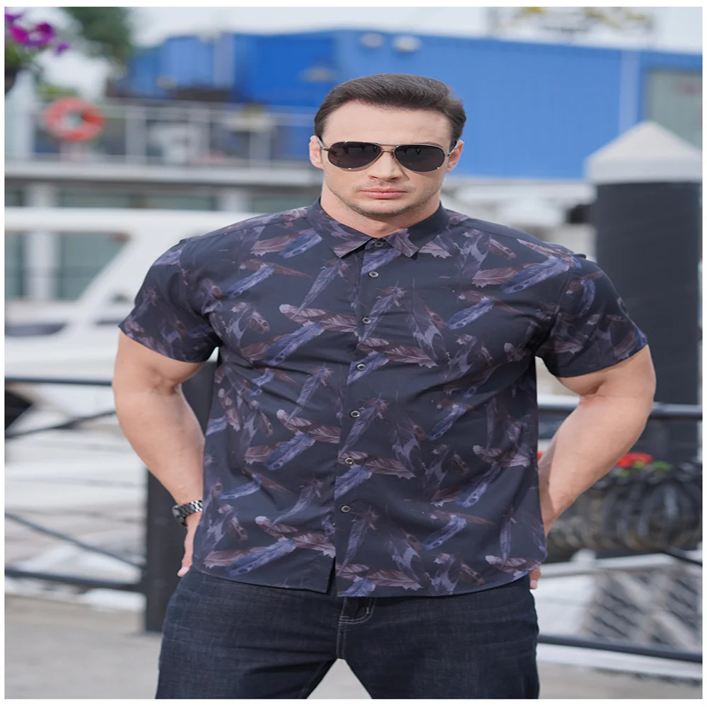 European and American men's summer new plus size men's short sleeved shirt loose casual cashew flower shirt European and America