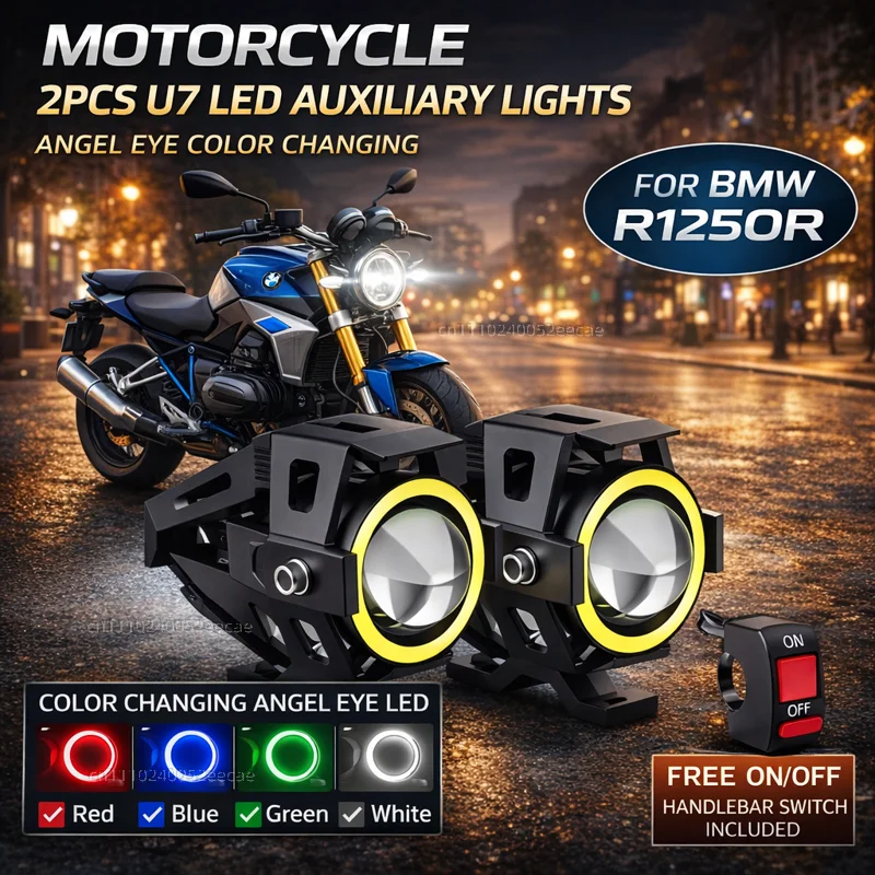 Waterproof Motorcycle LED Headlight 3000LMW U7 Motorbike LED Driving Fog Spot Light with Switch For BMW R1250R R1200R R1150R