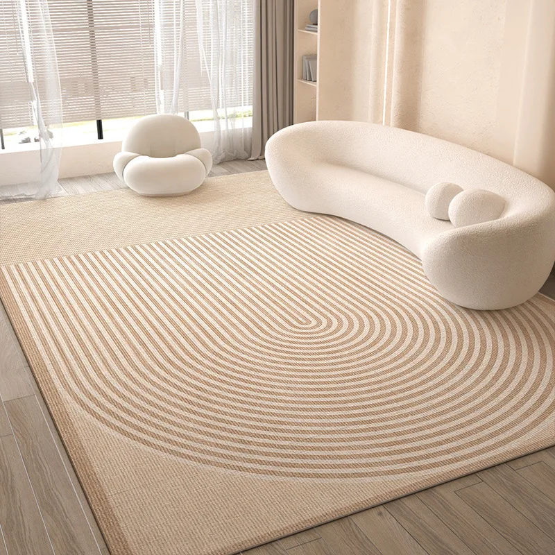 VIKAMA Beige Concentric Arch Minimalist Rug Soft Flannel Non Slip Washable Area Carpet for Living Room Bedroom Modern Decor