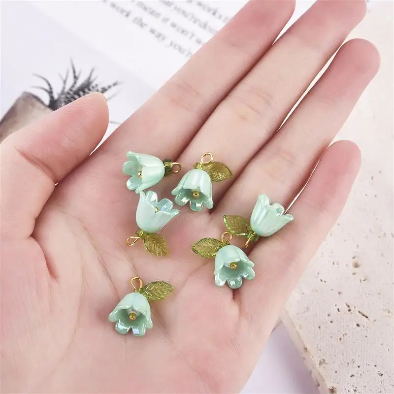 Pearl Bell orchid Stereoscopic Leaf Flowers Charms Pendant 10pcs/lot For DIY Fashion Earrings Jewelry Making Finding Accessories