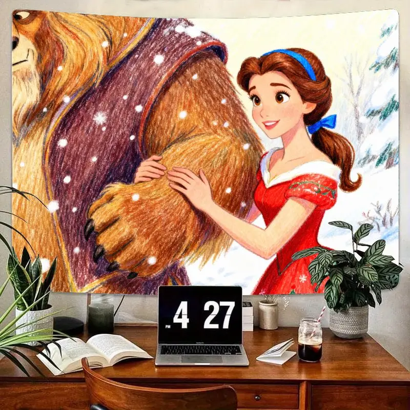 

1 шт., романтический зимний гобелен «Красавица и чудовище», красное платье Belle Wall Art, рождественский домашний декор из полиэстера для гостиной, спальни Gi