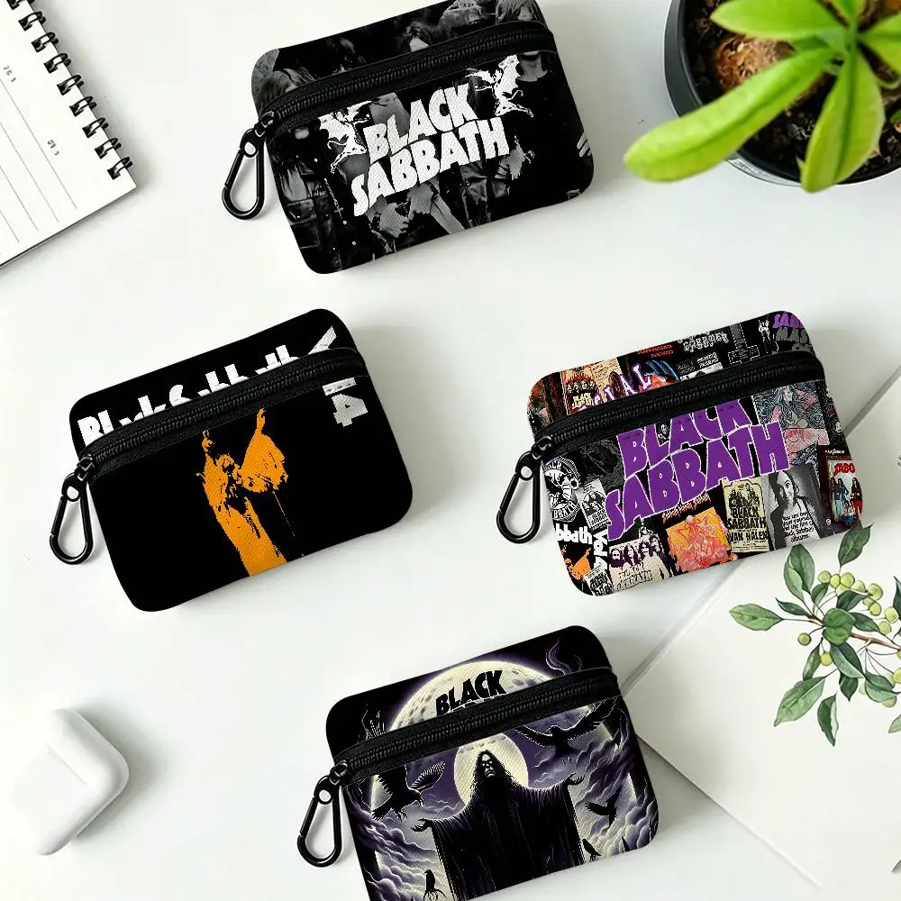Heavy Metal Band B-Black Sabbath Portable Oxford Fabric Mini Wallet Carabiner Design Small Coin Bag For Cards Keys Earphones