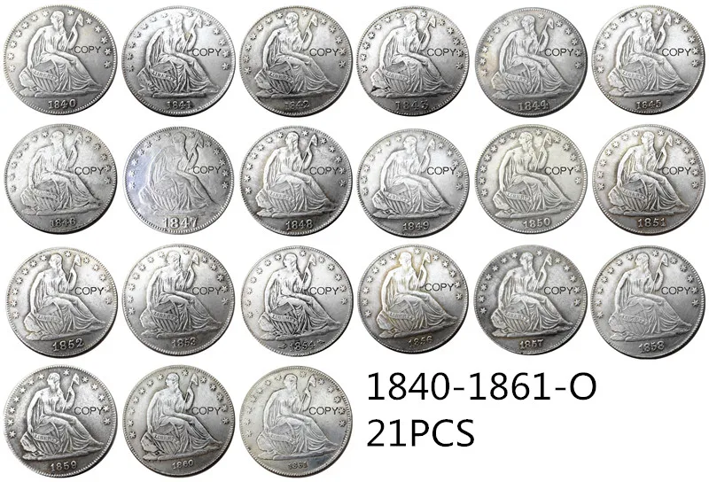 

US Full Set Of(1839-1879 )-O 21pcs Liberty Seated Half Dollar Silver Plated Copy Decorate Coin