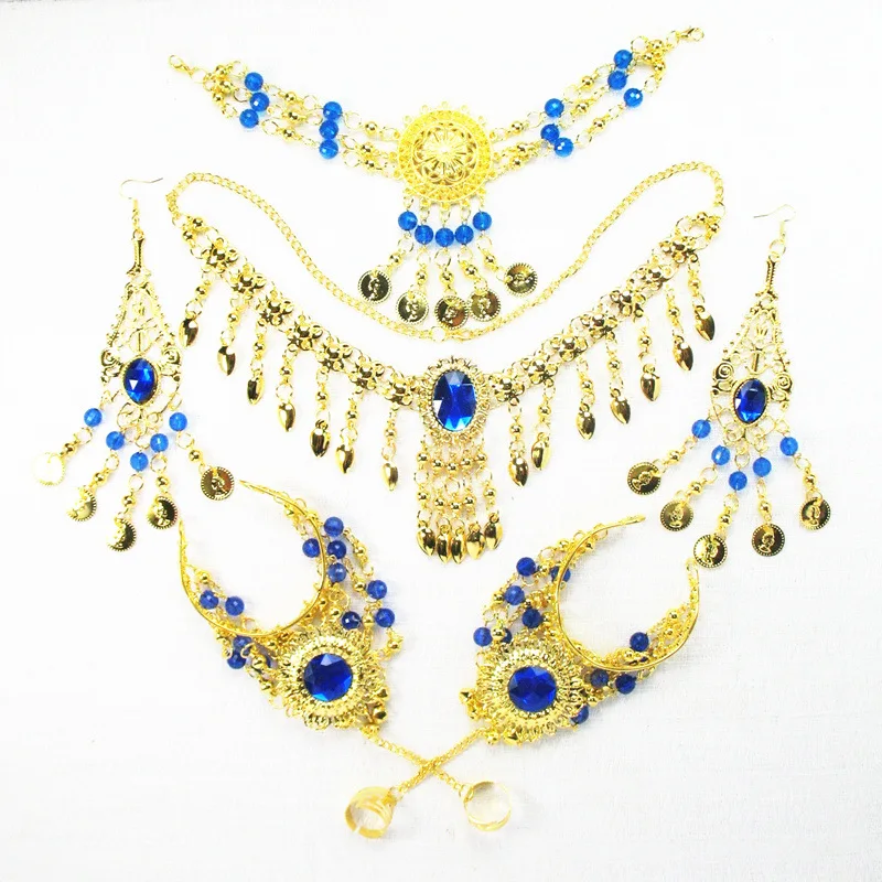 1set/lot women belly dance Rhinestone necklace earrings jewelry set belly dance accessory