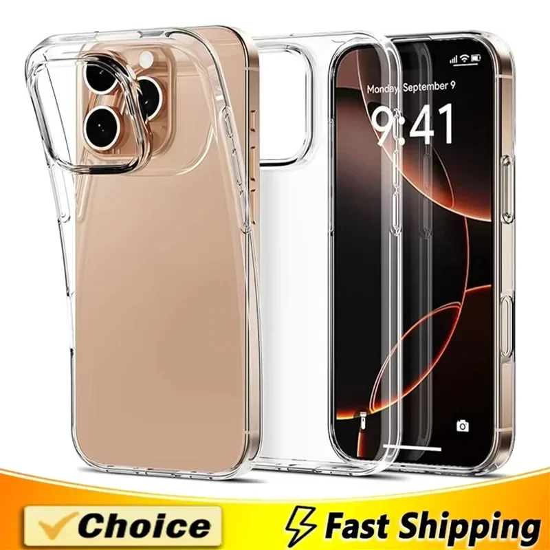 Clear Phone Case For iPhone 16 14 13 12 11 15 Pro Max Mini Soft TPU Ultra-thin Back Cover Case For iPhone XR X XS MAX 15 16 Plus