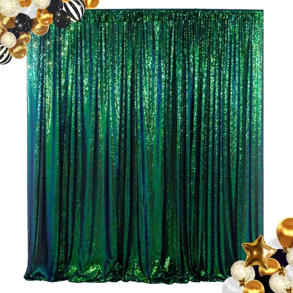 

IrideGreen Sequin Backdrop Curtain Sparkly Drapes 3 Panels 4ftx8ft for Shimmer IrideGreen Curtain Birthday Party Backdrop Decora