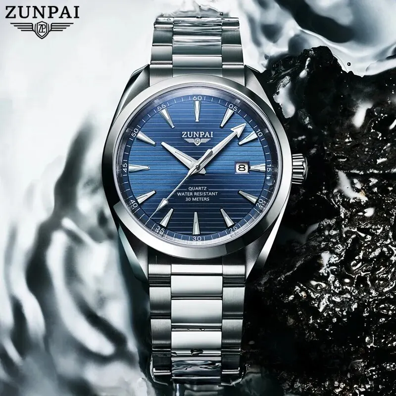 100%Original ZUNPAI Watch For Men Waterproof Stainless Steel Fashion Luxury Men Watches Waterproof Luminous Quartz WristWatch