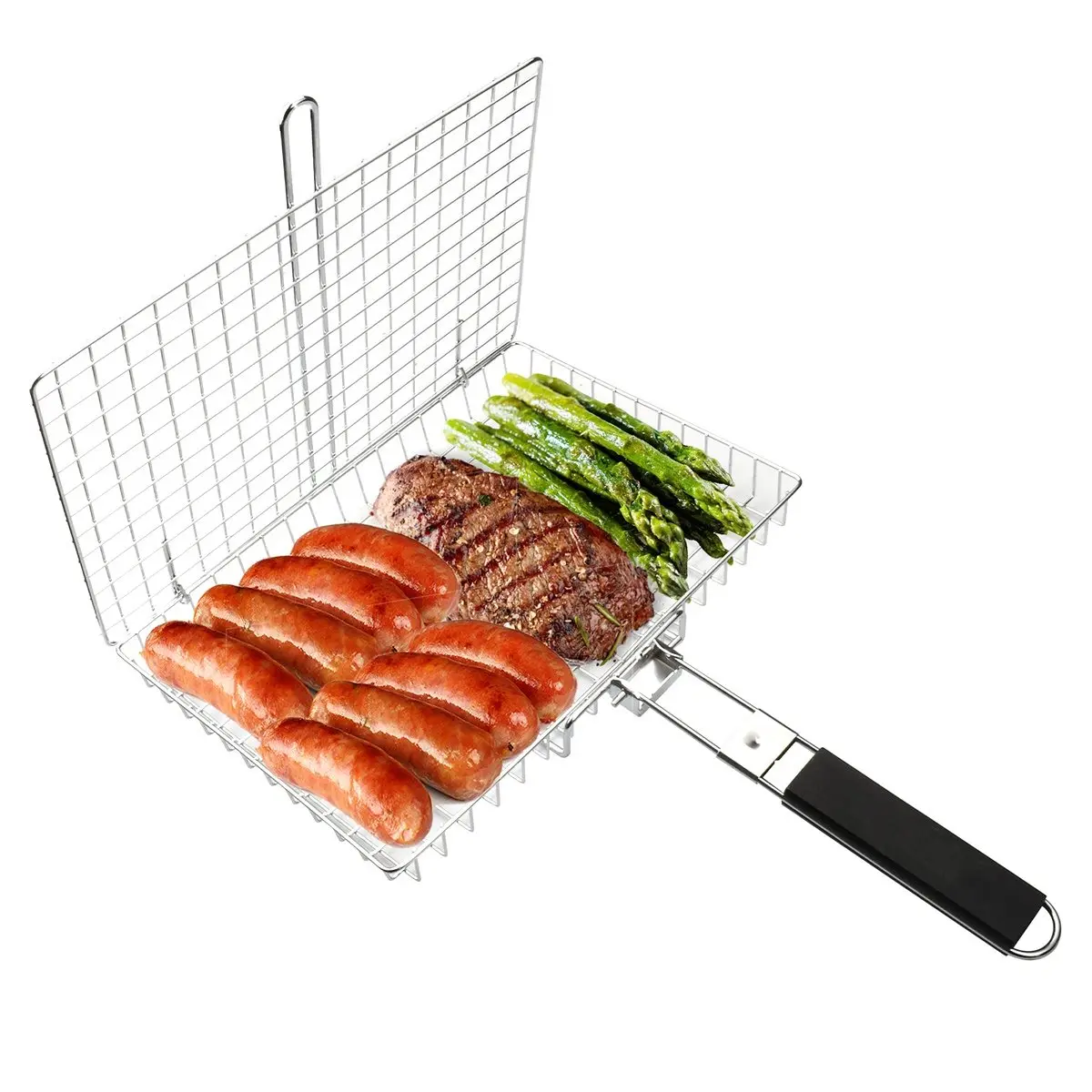 New arrival  1 Piece Stainless Steel Foldable Grill Basket, Outdoor Cooking Tools and Accessories, Barbecue Grill Basket