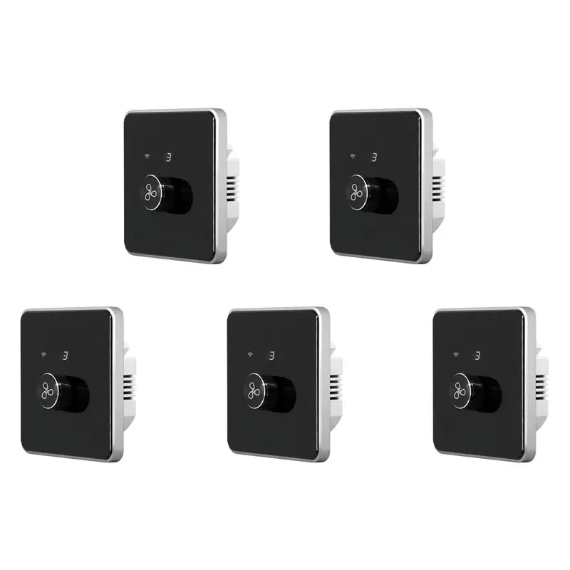 Ingenious-5X Smart Wifi Fan Switch 5 Speed Control EU Ceiling Fan Rotary/Knob Switches Tuya Remote For Alexa Google Home(Black)