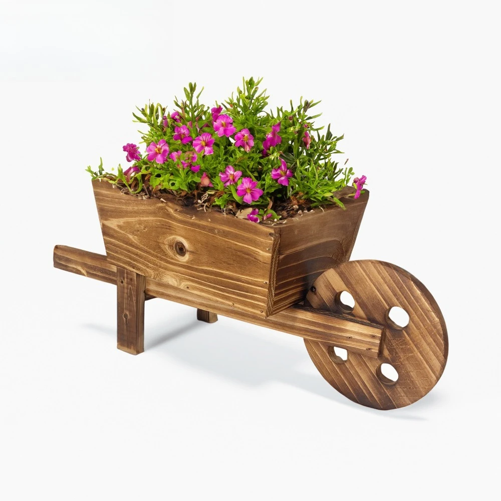 Creative Large Rectangular Wooden Planter Handmade Rustic Style Succulent Pot with Wheels