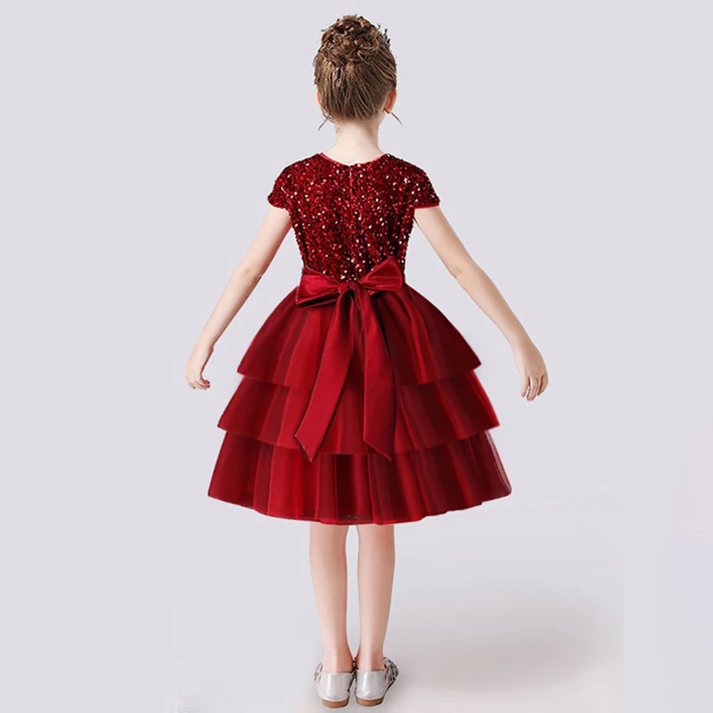 Dideyttawl-vestido corto brillante personalizado para niña, vestido de flores para cumpleaños, volantes escalonados, lentejuelas hasta el tobillo, vestido de fiesta de princesa