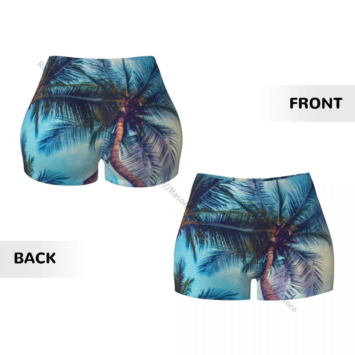Pantalones cortos deportivos ajustados sexys para mujer, pantalones cortos de yoga cómodos para fitness con fondo de palmera Tropical en el cielo